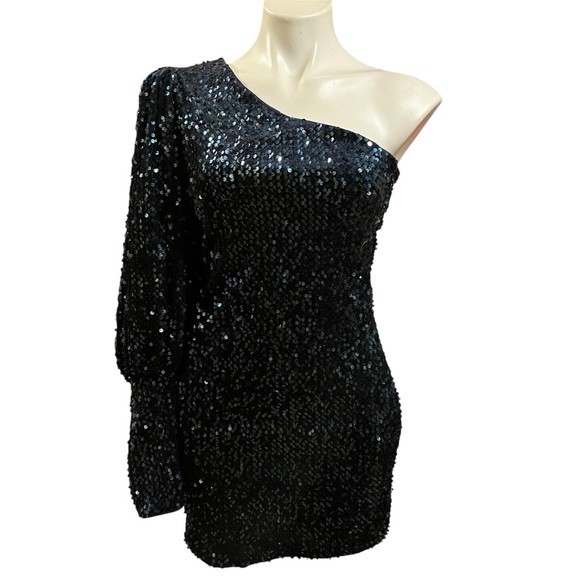 Camila Coelho Sapphire Blue Sequin one shoulder cocktail dress Medium - Picture 2 of 12